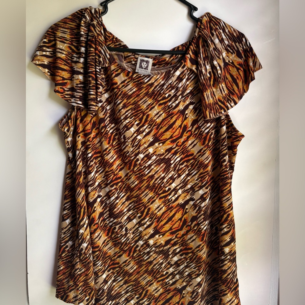 Anne Klein Brown and Orange Patterned Blouse